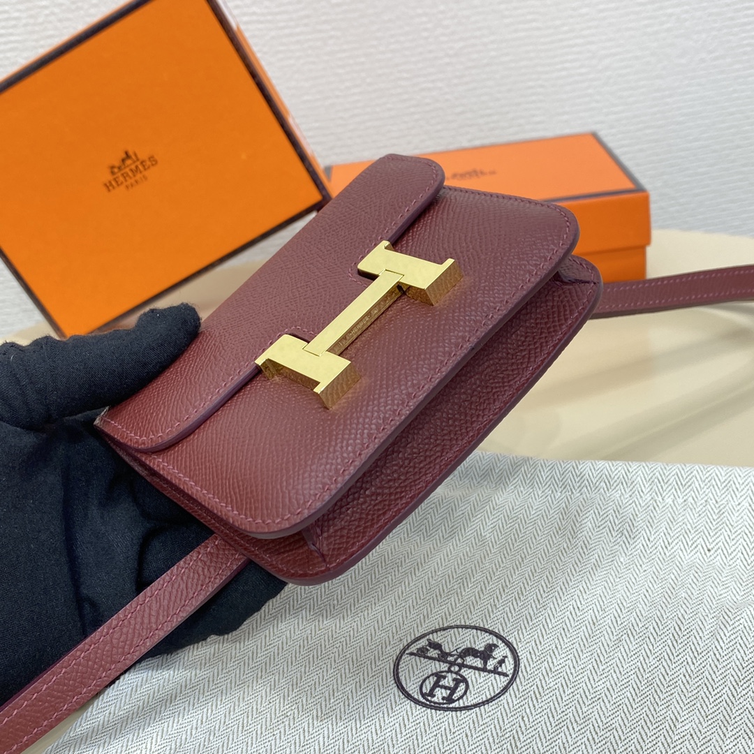 Hermes Constance Slim Wallet Belt Bag In Bordeaux Epsom Leather